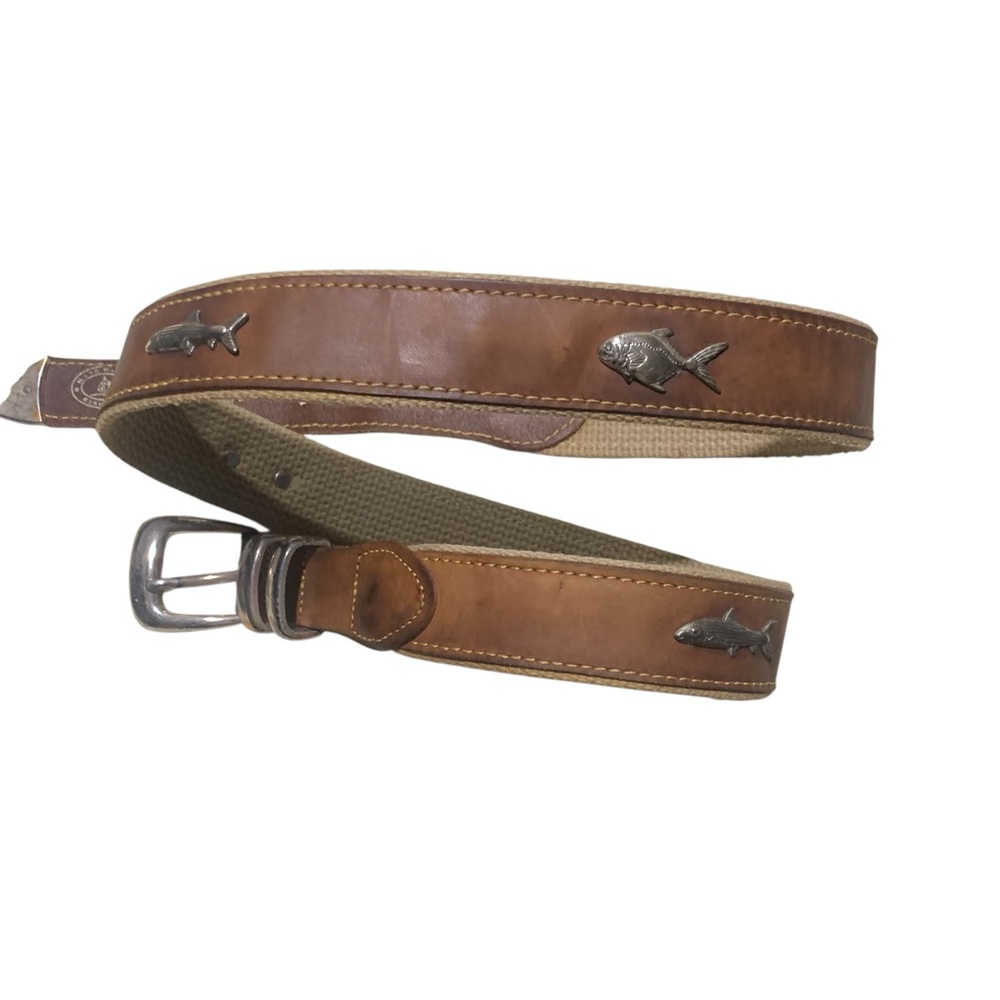LEATHER MAN LTD‎ Fish Motif Leather & Canvas Belt - Size 36